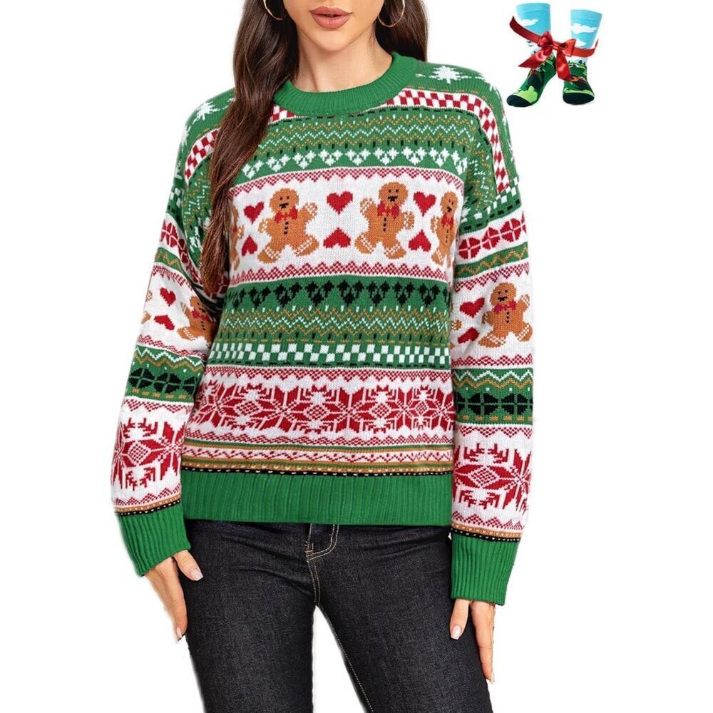 Women’s Christmas Sweater Knit Long Sleeve Family Holiday Pullover